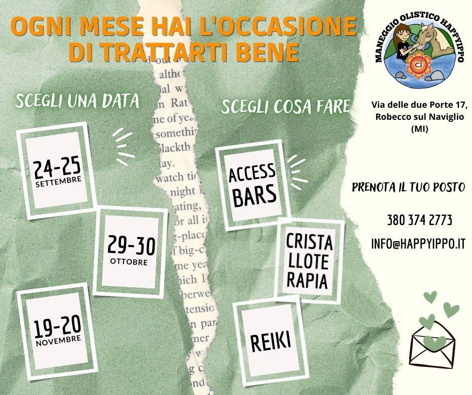 Trattamenti personalizzati presso il maneggio Happyippo. Un appuntamento al mese per il tuo benessere. milano appuntamento mensile - trattamenti personalizzati